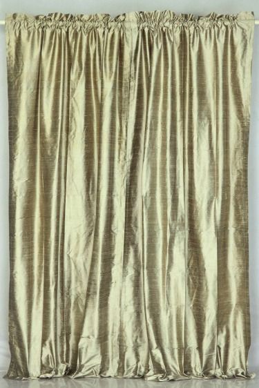 Olive Gold 100% Pure Dupioni Silk handmade Curtains Drapes Panels Rod 