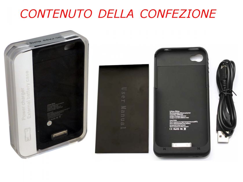 COVER CON BATTERIA AGGIUNTIVA ADDIZIONALE PER APPLE iPHONE 4S 4 