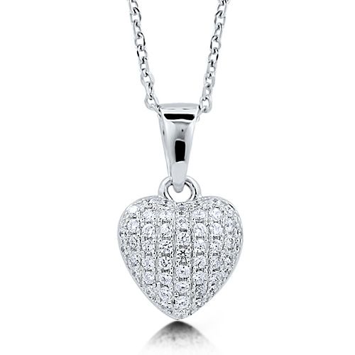 CLEAR CUBIC ZIRCONIA CZ STERLING SILVER 925 PUFFED HEART PENDANT 