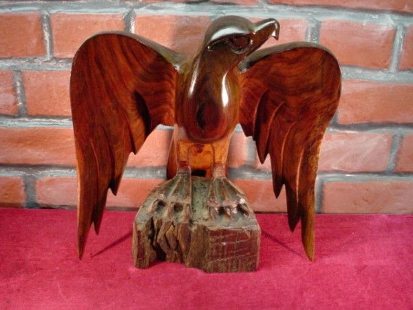 Original 11 ROSEWOOD FALCON SCULPTURE Raven HAWK Eagle  