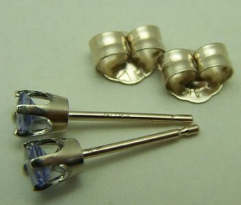 genuine TANZANITE SQUARE stud earrings 14k WHITE gold  