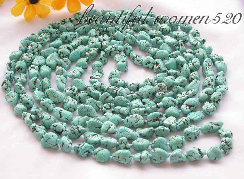 Long Nature 100inch 14MM Irregular blue turquoise necklace. I starting 