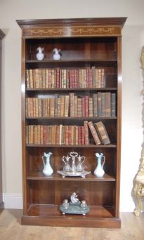 Pair English Sheraton Mahogany Openfront Bookcases  