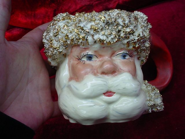 1940s Ceramic CHRISTMAS SANTA CLAUS Mug Spaghetti Trim  