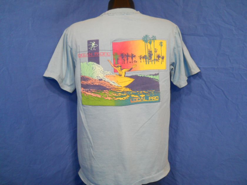 vintage 80S OP OCEAN PACIFIC SURFING SURF LOCAL PRO RAINBOW PALM TREE 