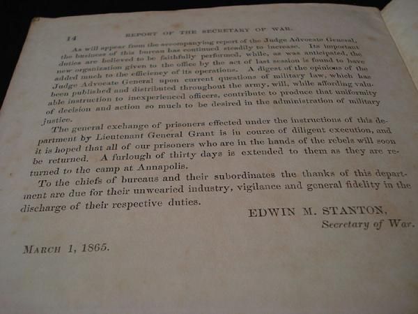 REPORT OF THE SECRETARY OF WAR 1861 1865 CIVIL WAR BOOKLET  