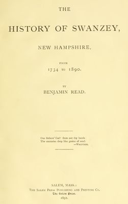 1892 Genealogy & History of Swanzey New Hampshire NH  