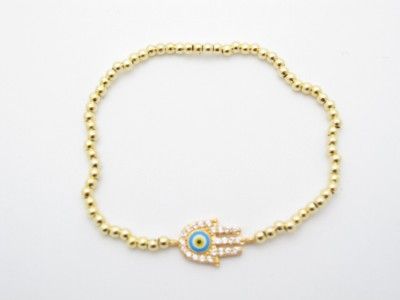 18KT GOLD SILVER HAND OF GOD EVIL EYE KABBALAH BRACELET  