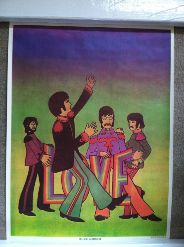 BEATLES YELLOW SUBMARINE PALE BLACKLIGHT CARTOON POSTER  