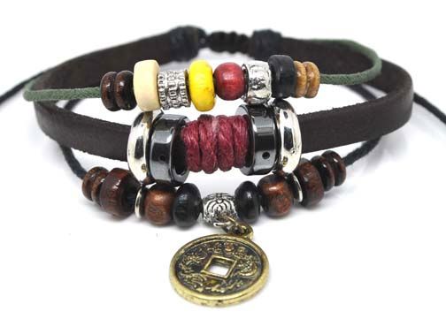 Charm Black Leather Bracelet Wristbands Wholesale A215  