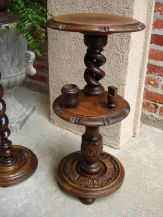 Antique FRENCH OPEN BARLEY TWIST Oak Cigar Pipe Smoke Stand END Table 