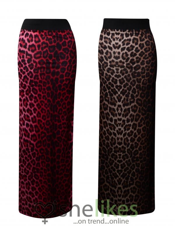 Womens Gypsy Long Jersey Maxi Dress Skirt Ladies Animal Leopard Print 