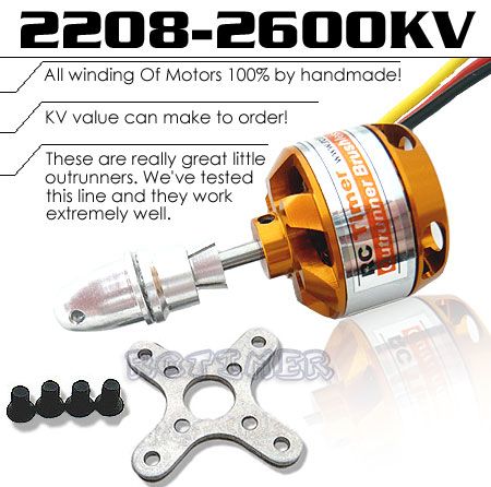 RC 2600KV Outrunner Brushless Motor 2208 8 Free Mounts  