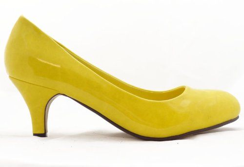 GREEN or YELLOW Low Heel Round toe Patent PUMP  