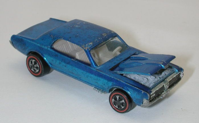 Redline Hotwheels Blue 1968 Custom Cougar  