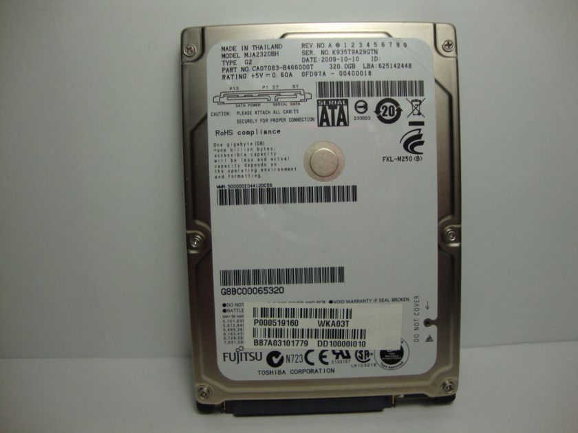 Fujitsu 320GB MJA2320BH G2 P/N CA07083 B46000T SN K935T9A29GTN SATA 