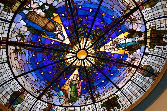 Fine 100 Year Old Ceiling Dome Stained Glass Window +  