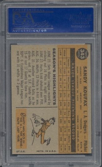 1960 Topps #343 Sandy Koufax PSA 8  