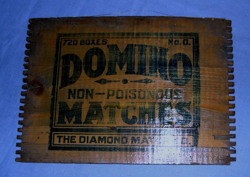   14 x 10 INCHES DOMINO MATCHES ADVERTISING ON WOOD BOX END  