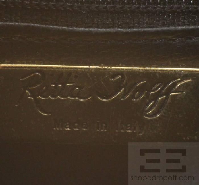 Retta Wolff Black Croc Embossed Leather & Gold Twist Lock Evening Bag 