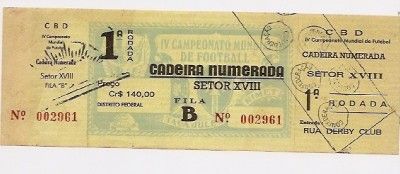 1950 World Cup Ticket Brazil v Mexico Cadeira Serie 1 at the Maracana 