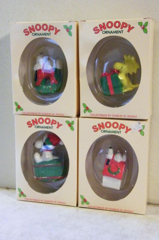 Vtg SNOOPY XMAS ORNAMENTS+BOXES Union Wadding Co  