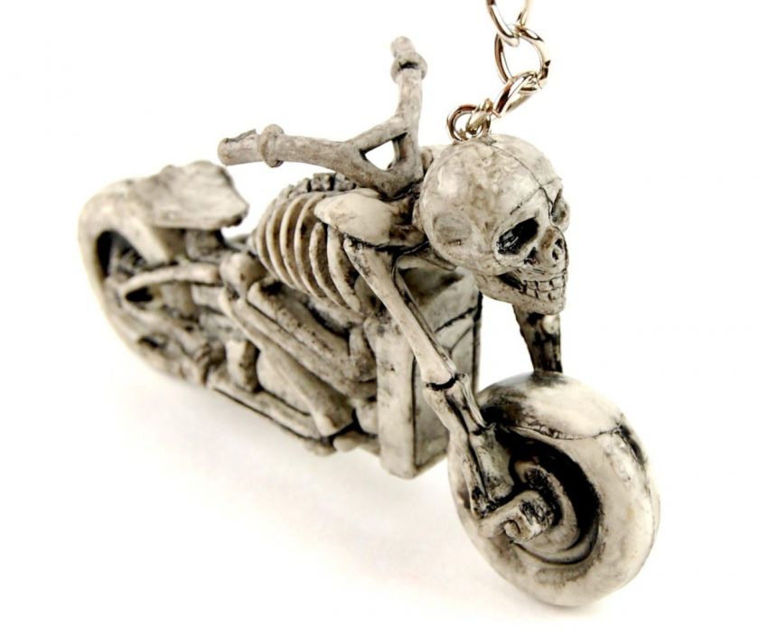 PLASTIC SKELETON MOTORCYCLE KEYCHAIN Skull Bike Charm  