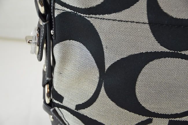 COACH 18792M SIGNATURE CARLY FABRIC BLACK WHITE SHOULDER BAG $348 