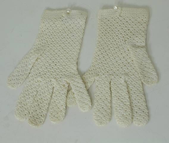 Vintage NOS 100% Cotton Crochet Pearl Ivory Gloves Size M  