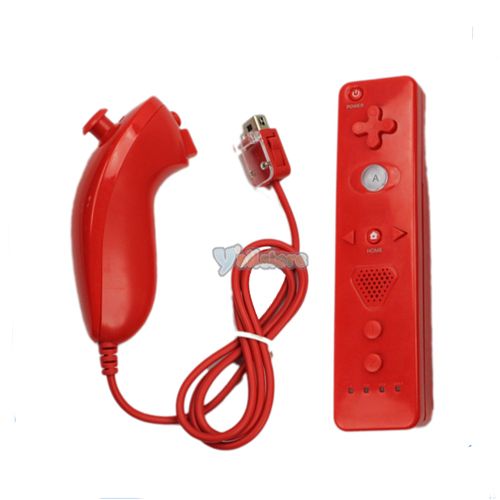 RED REMOTE NUNCHUCK CONTROLLER SET FOR WII +CASE+WRIST  