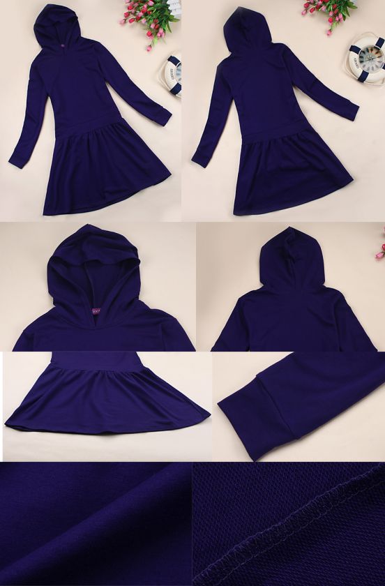 J224 WOMEN BLACK NAVY hooded sweater cotton casual dress LONG SLEEVES 