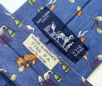 Hermes Tie Necktie Fox & Stork on Blue # 7786 FA  