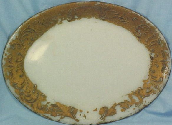 Victorian WHITE MILK GLASS BUREAU TRAY w GOLD PAINT  