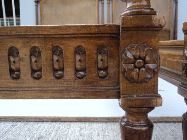 Pair of French Louis XVI walnut & cane twin beds # 07973  