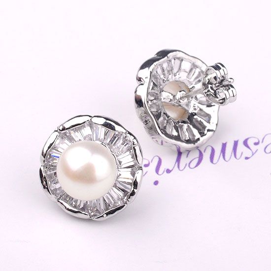 Pave Swarovski Crystal White Gold GP,Freshwater White Pearl Flower 