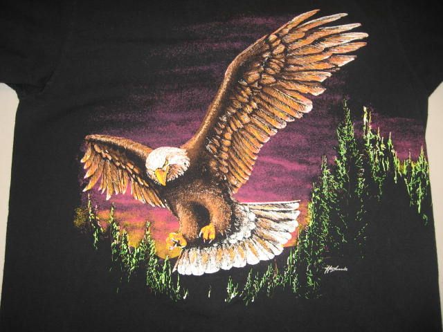 vintage 80s NEON BALD EAGLE T Shirt LARGE nature animal wild soft 