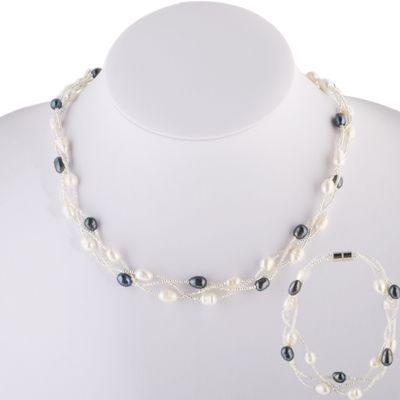 Twisted 7 8mm Potato Shaped Pearls Necklace & Bracelet  