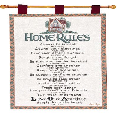HOME RULES Family Tapestry Wall Hanging  