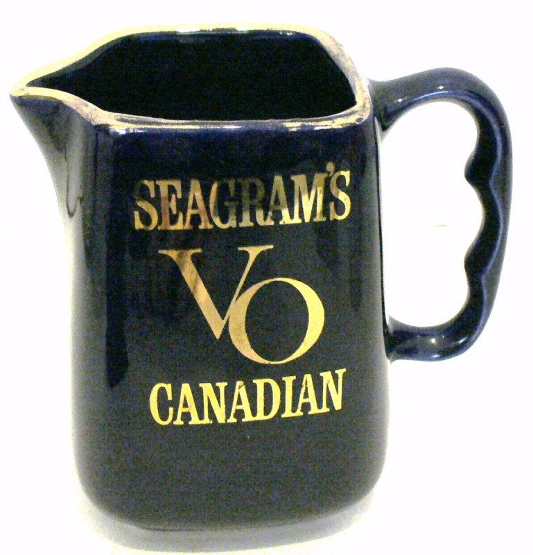 SEAGRAMS VO CANADIAN COBALT BLUE PITCHER W/GOLD TRIM  