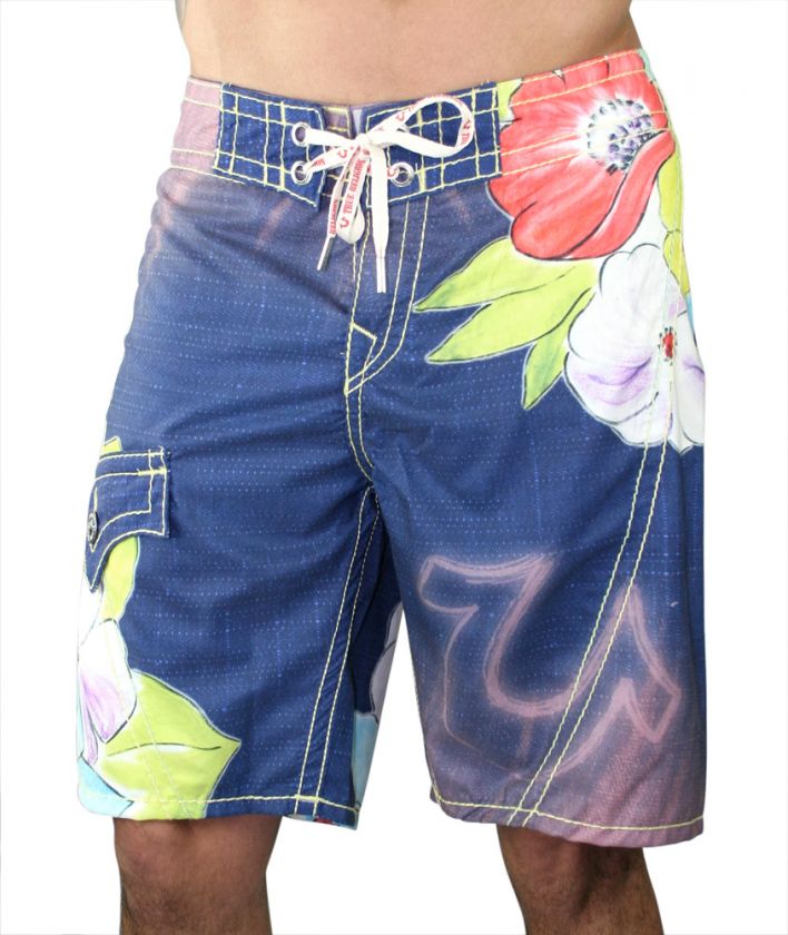 TRUE RELIGION JEANS Denim Paradise Swim Trunks Casual Boardshort Mens 