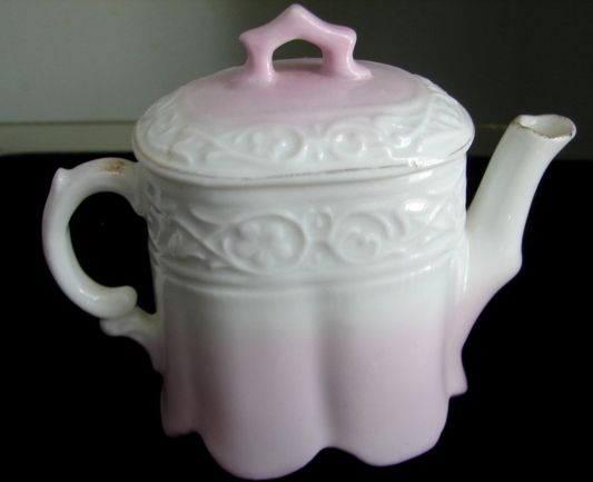 Victorian German Ornate Gold Trim Pink Porcelain Childs Play Tea Pot 