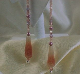 Mauve Pink Dragons Vein Agate Lariat Necklace made with Swarovsksi 