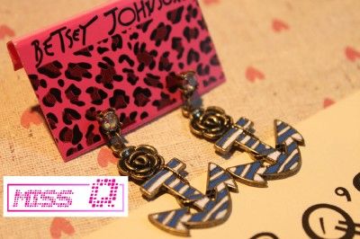   ROSE NAVY BLUE ANCHOR DROP EARRINGS *U.S SELLER* CHRISTMAS GIFT  