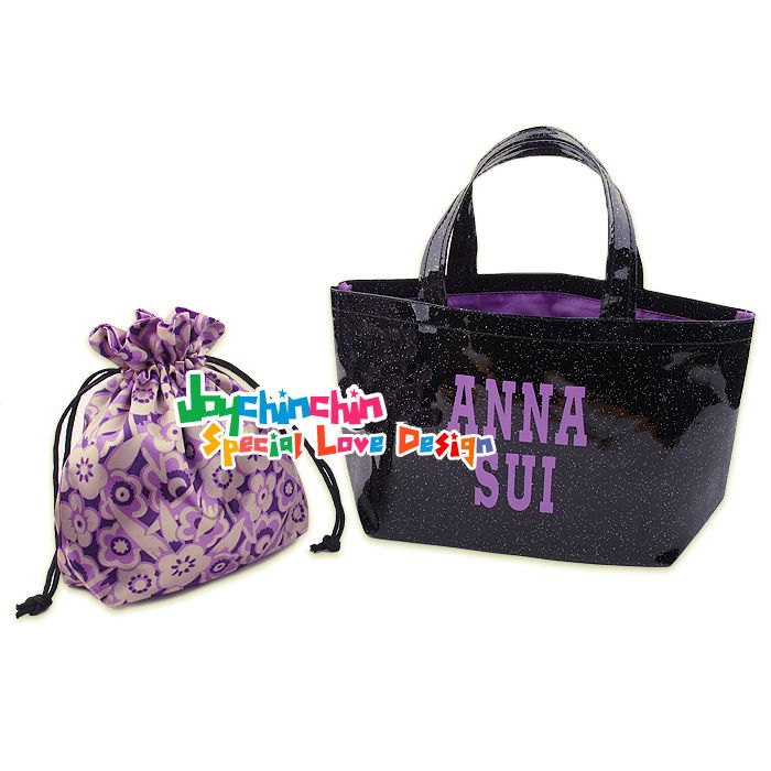 ANNA SUI PVC TOTE BAG + PURPLE SILK POUCH JAPAN RARE  