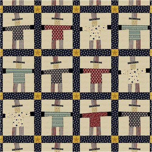 Uncle Sam Quilt Panel 1800 Civil War Repro Fabric  