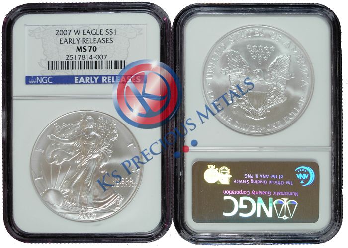 2007 W Mint State $1 American Silver Eagle NGC MS70 Early Releases