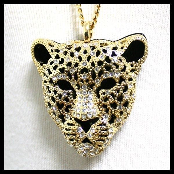 GOLD ANIMAL NECKLACE UNIQUE COSTUME JEWELRY LEOPARD N19  