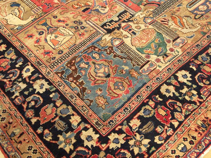   Antique Persian Pictorial Archaeological Kashmar Wool Rug Must See