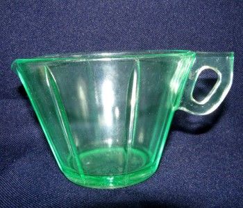 Glass Scroll Pattern Green Creamer and Sugar  