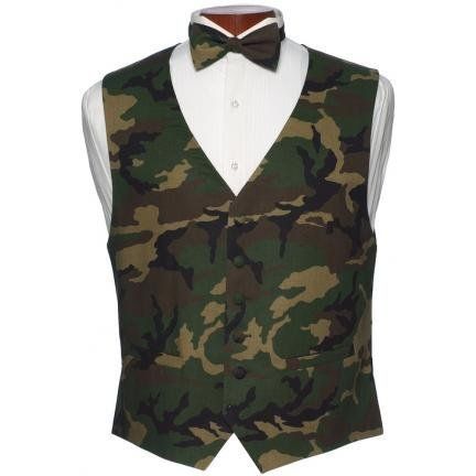 Brand New Army Camouflage Tuxedo Vest and Bowtie  